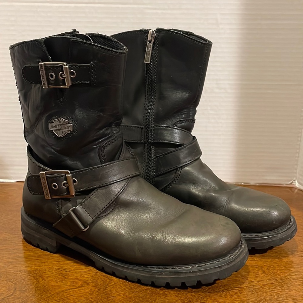 Black Womens Boots Harley Davidson Size US 7.5 Zipper Buckle  Motorcycle